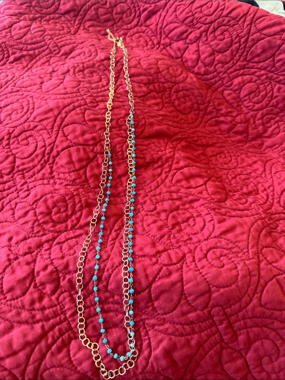Argento Vivo Gold Chain Necklace with Turquoise Beads stamped 925